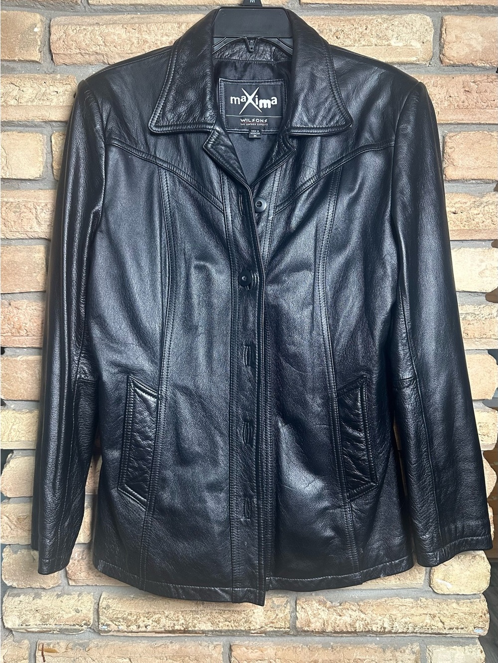Wilsons Leather Women's Black Button-Front Leather Jacket